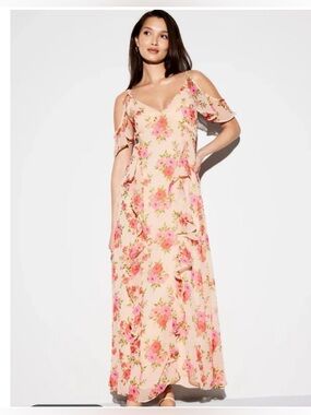 Off-Shoulder Ruffle Chiffon Maxi Dress